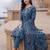Blue printed straight kurta trousers with dupatta set