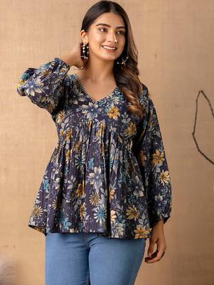 Navy-blue cotton printed top for women 2