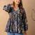 Navy-blue cotton printed top for women