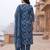 Blue printed straight kurta trousers with dupatta set