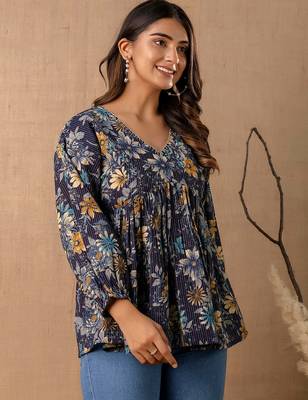 Navy-blue cotton printed top for women 4