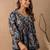 Navy-blue cotton printed top for women