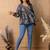 Navy-blue cotton printed top for women