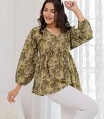 Green cotton printed top for women
