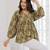 Green cotton printed top for women