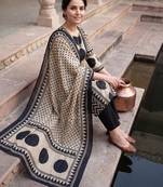 Cream printed straight kurta trousers with dupatta set