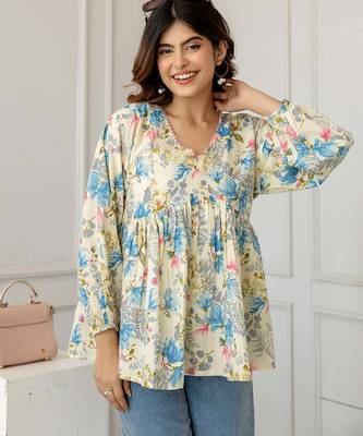 Off-white cotton printed top for women 5
