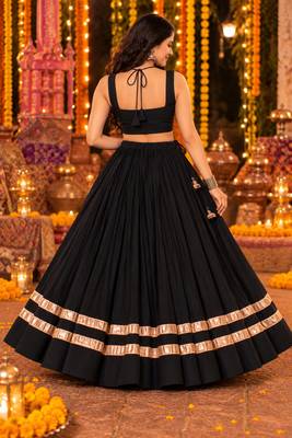Black mirror work reyon lehenga choli for women- full stitched free size 4