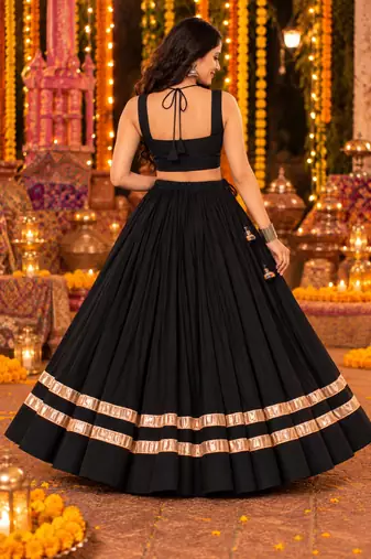 Black mirror work reyon lehenga choli for women- full stitched free size
