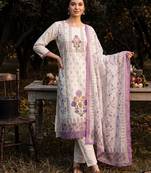 Cream printed straight kurta trousers with dupatta set