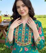 Green printed straight kurta palazzo with dupatta set