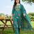 Green printed straight kurta palazzo with dupatta set