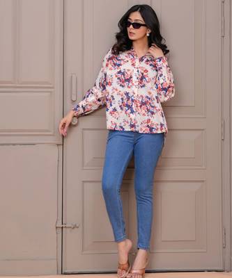 Off-white cotton printed top for women 1