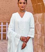 Blue embroidered straight kurta trousers with dupatta set