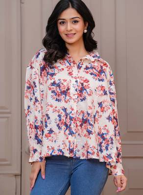Off-white cotton printed top for women 4