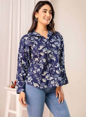 Blue cotton printed top for women 1