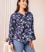 Blue cotton printed top for women