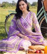 Lavender printed straight kurta salwar with dupatta set