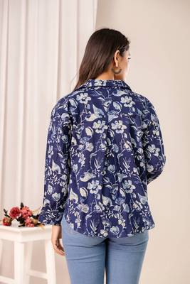 Blue cotton printed top for women 2