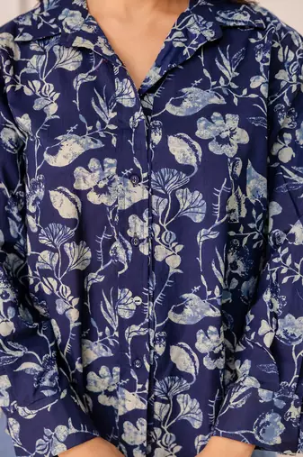Blue cotton printed top for women