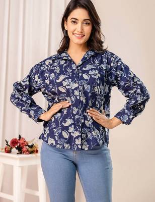 Blue cotton printed top for women 4