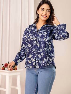 Blue cotton printed top for women 5