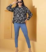 Black cotton printed top for women