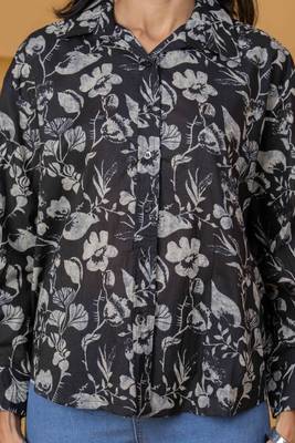 Black cotton printed top for women 4