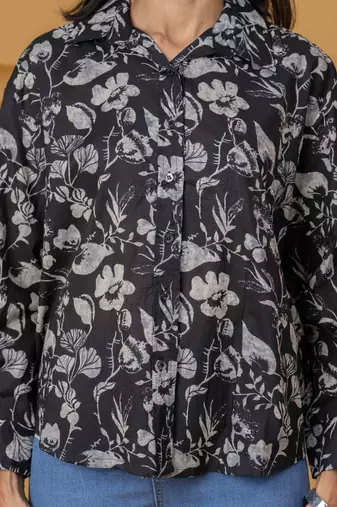 Black cotton printed top for women