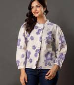 Off-white cotton printed top for women