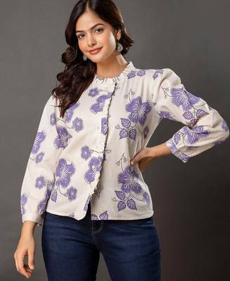 Off-white cotton printed top for women 3