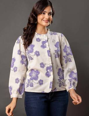 Off-white cotton printed top for women 4