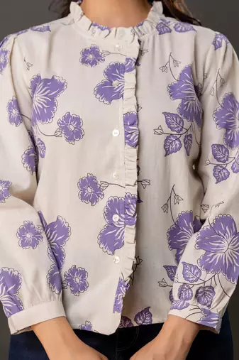 Off-white cotton printed top for women