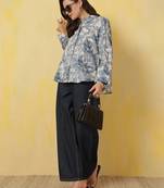 Blue cotton printed top for women