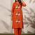 Orange embroidered straight kurta trousers with dupatta set