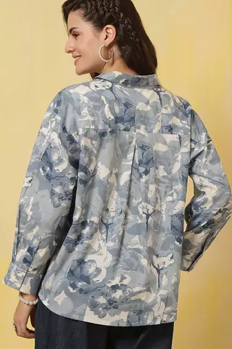 Blue cotton printed top for women