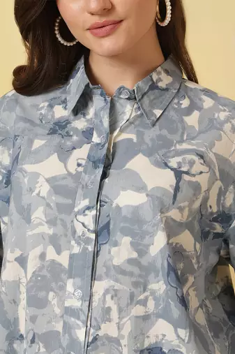 Blue cotton printed top for women