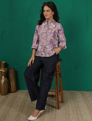 Purple cotton printed top for women 1