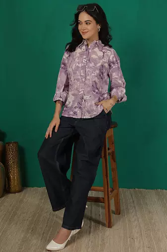 Purple cotton printed top for women