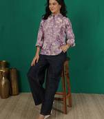 Purple cotton printed top for women