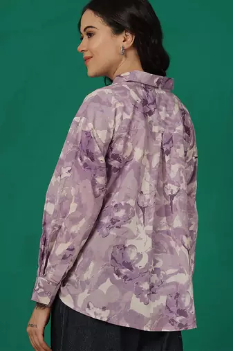 Purple cotton printed top for women