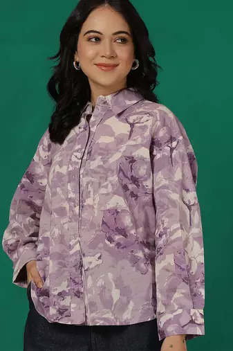 Purple cotton printed top for women