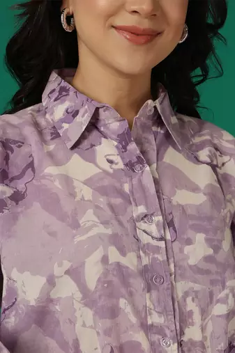Purple cotton printed top for women