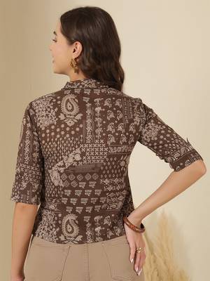 Brown cotton printed top for women 2
