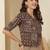 Brown cotton printed top for women