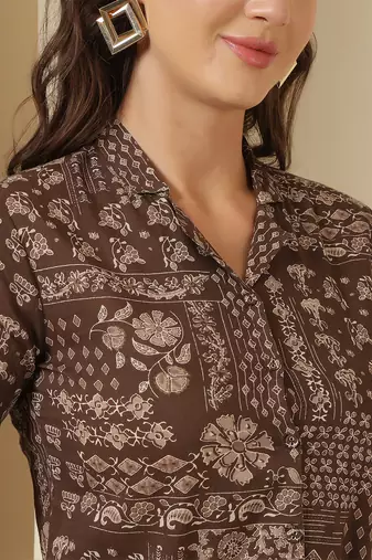 Brown cotton printed top for women