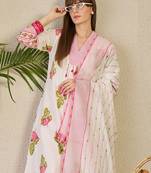 White printed a-line kurta trousers with dupatta set