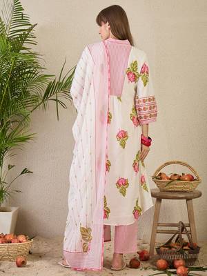 White printed a-line kurta trousers with dupatta set 2