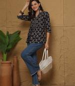Blue cotton printed top for women