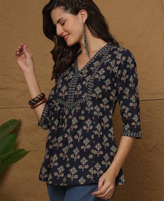 Blue cotton printed top for women 5